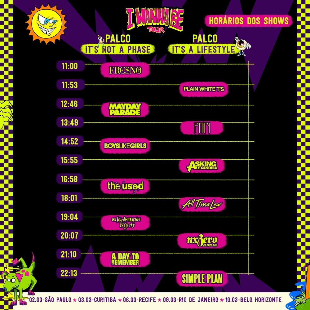 I Wanna Be Tour: confira os horários dos shows da turnê inédita que reúne grandes nomes do pop-punk e emo no&nbsp;Brasil