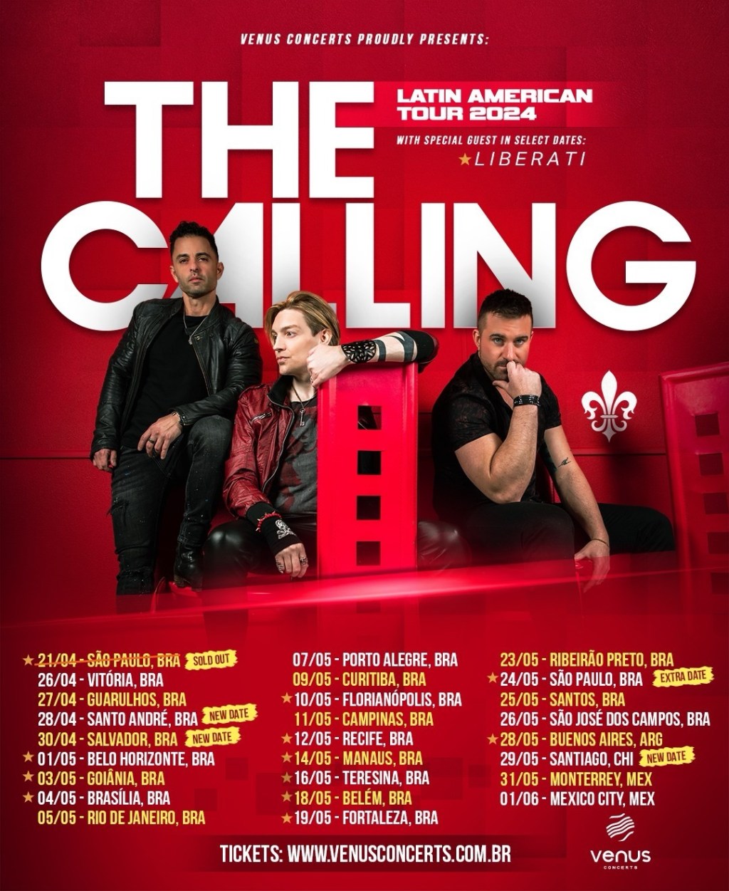 Com novas datas, The Calling fará 22 shows pelo&nbsp;Brasil