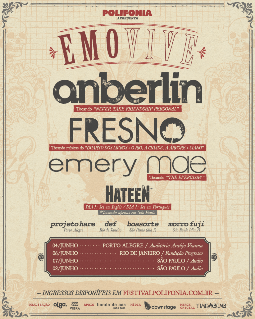Anberlin, Emery, Fresno e Mae fazem shows especiais de 04 a 08/06 no Emo&nbsp;Vive