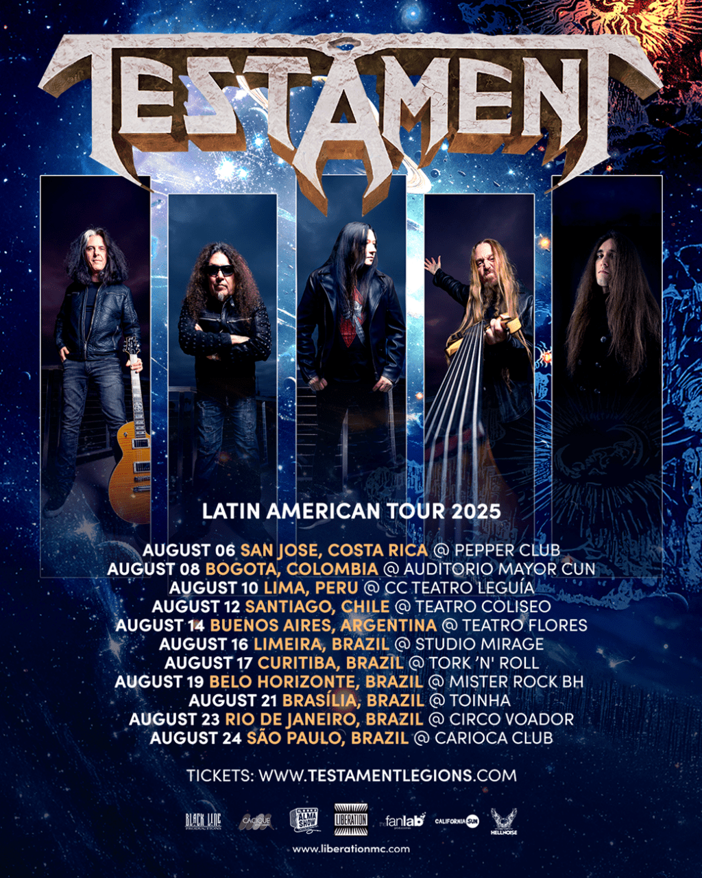 Testament, ícone do thrash metal, retorna ao Brasil em agosto com seis&nbsp;shows