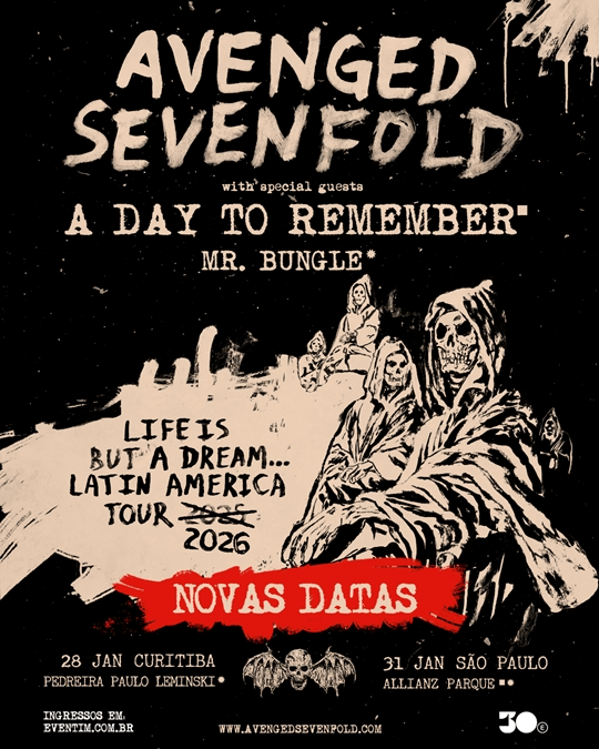 Avenged Sevenfold: Novas datas dos shows no&nbsp;Brasil