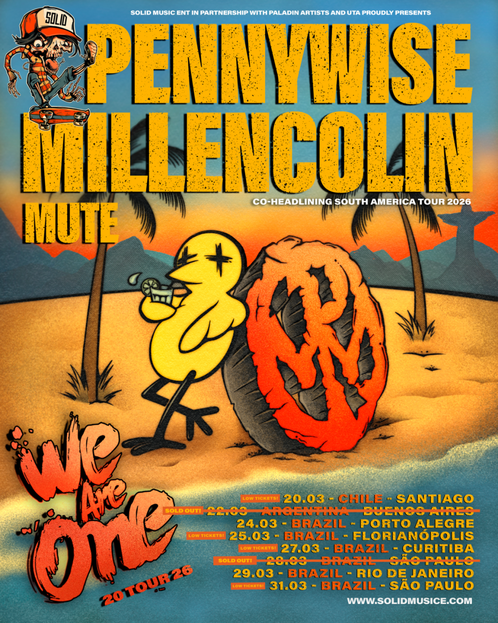 We Are One Tour 2026, com Pennywise e Millencolin, chega ao Brasil com 6 datas