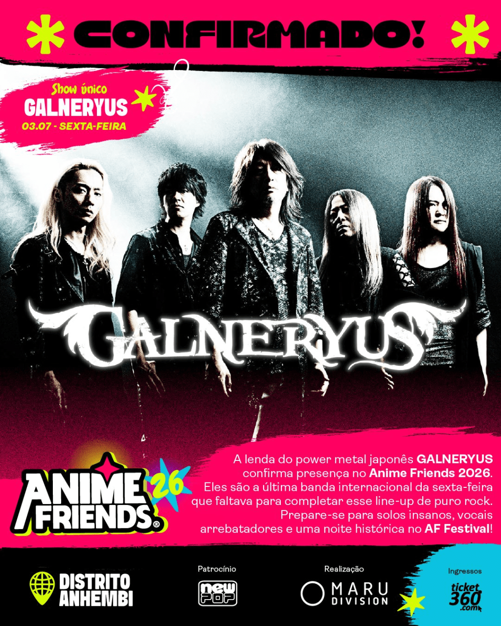 GALNERYUS traz o power metal japonês para o Anime Friends&nbsp;2026