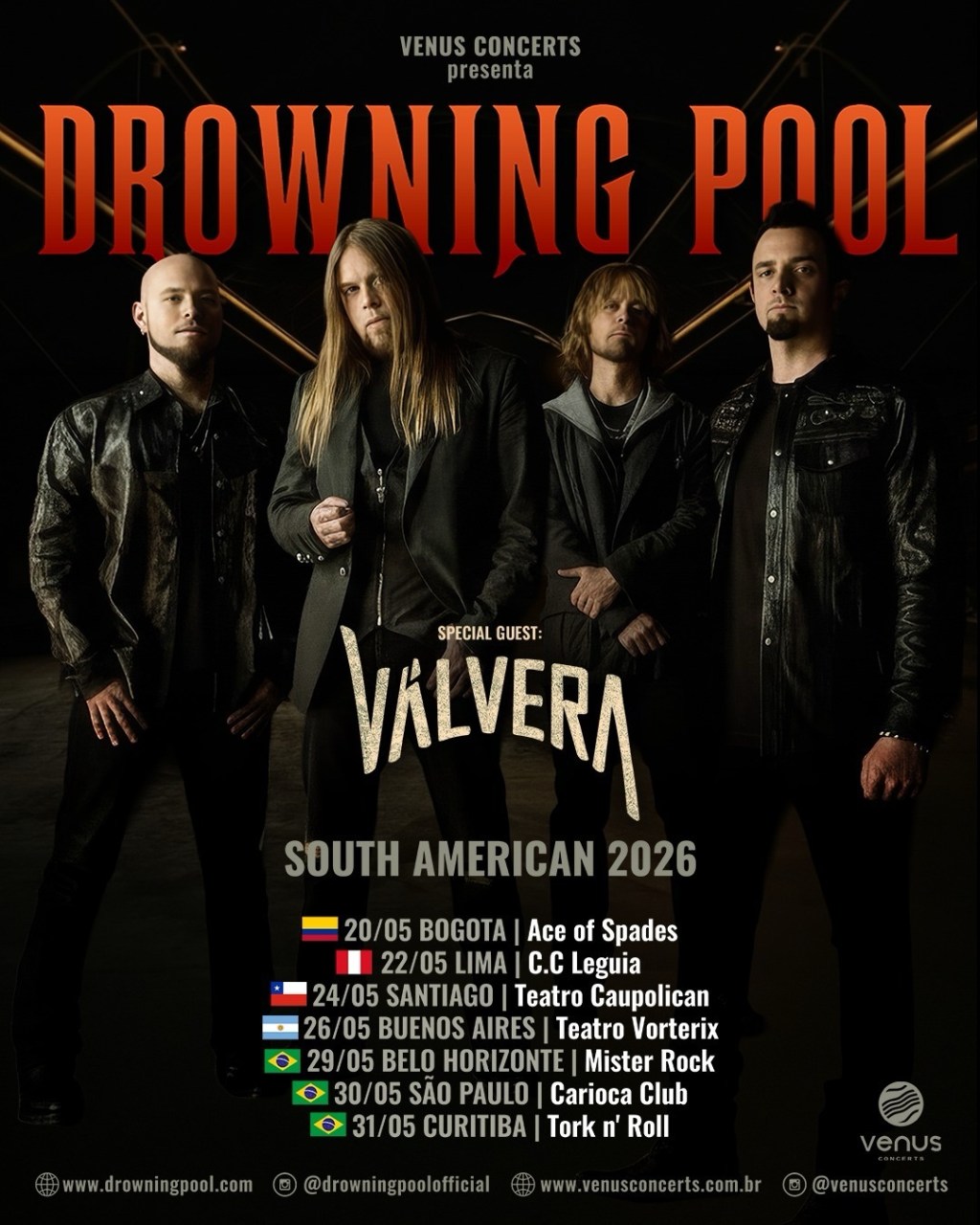 Drowning Pool, nome forte do nu metal nos anos 2000, faz 3 shows no Brasil em&nbsp;maio